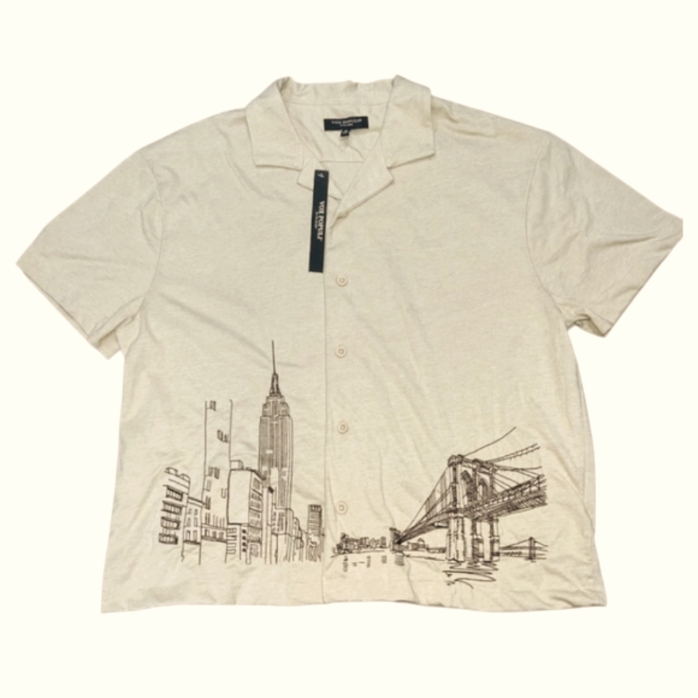 Vox Populi Men's Tan Embroidered Button-Up Shirt